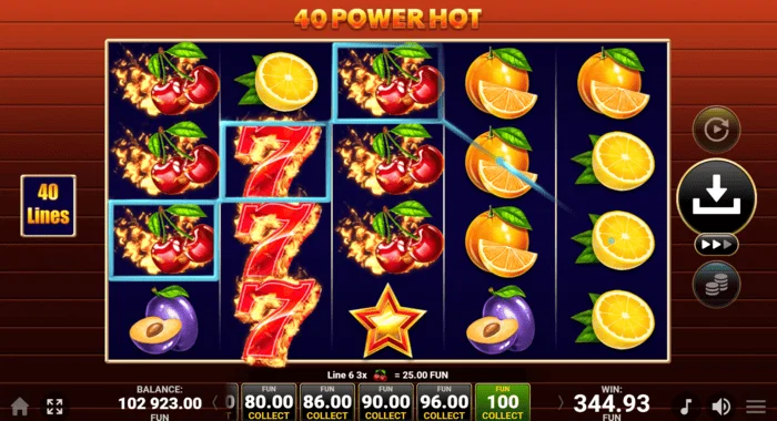 40 Power Hot Coin Boost νίκη βασικού παιχνιδιού