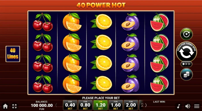 Οθόνη παιχνιδιού 40 Power Hot Coin Boost